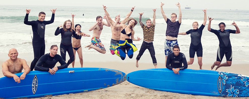 Group surf lessons in Manhattan Beach, California